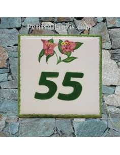 Numéro de maison décor fleurs bougainviliers pose horizontale