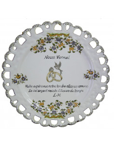 Assiette de Mariage modèle Tournesol inscription avec citation noces de vermeil