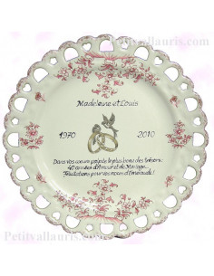 Assiette de Mariage modèle Tournesol rose citation personnalisée noces d'emeraude texte noir