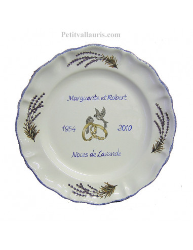 Assiette anniversaire de mariage Louis XV décor brins de lavandes