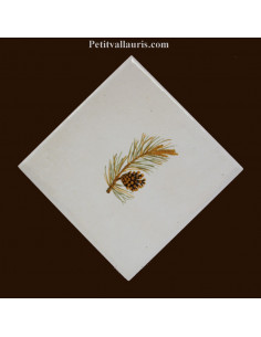 Carreau décor branche de pin diagonale droite 10 x 10 cm