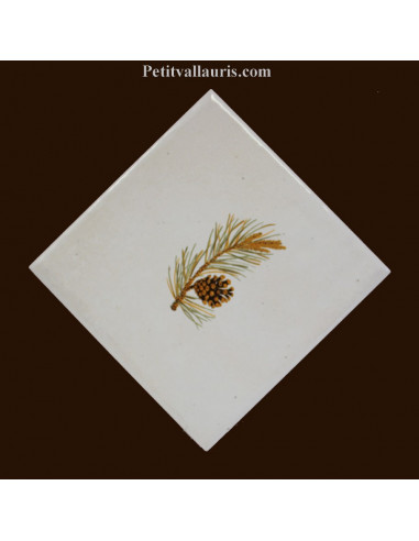 Carreau décor branche de pin diagonale droite 10 x 10 cm