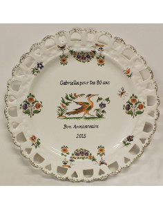 Assiette d'anniversaire ajourée modèle Tournesol décor Tradition Vieux Moustiers