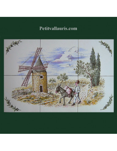 Fresque faïence décor Moulin et meunier