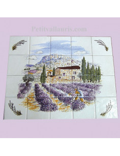Fresque murale en faïence décor Provence et brins de lavande