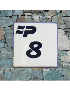 Numéro de Maison pose horizontale décor sigle région Picardie et chiffre bleu