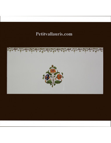 carrelage 10 x 20 en faience décor fleurs medium tradition vieux moustiers polychrome avec frise supérieure