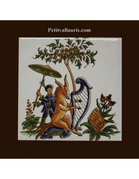 Carreau décor Anne et Lyre polychrome Tradition Vieux Moustiers