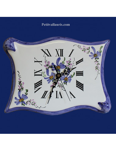 Horloge forme parchemin décor Fleuri bleu