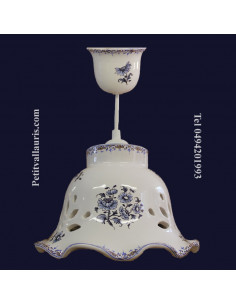 Suspension céramique cloche dentellée décor Tradition Vieux Moustiers bleu