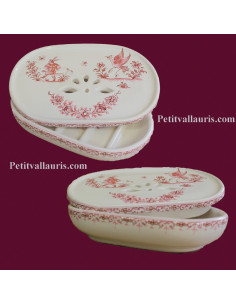 Porte savon à poser avec récupérateur décor Tradition Vieux Moustiers rose