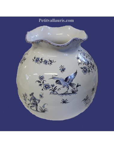 Vase boule dentelle en faïence décor Tradition Vieux Moustiers bleu H21