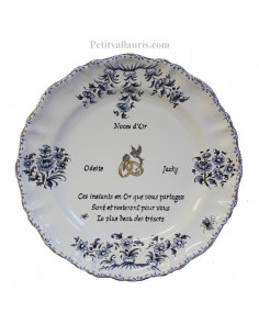 Assiette pour 50 ans de mariage Louis XV en bleu Poème Noces d'or