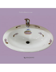 Vasque ovale à encastrer décor Provençal brins de lavande