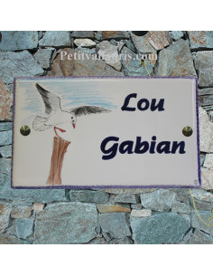Plaque pour maison en céramique émaillée décor Gabian-Mouette-Goeland