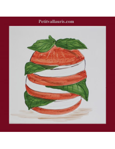 Carreau décor tomates et mozza15 x 15 cm