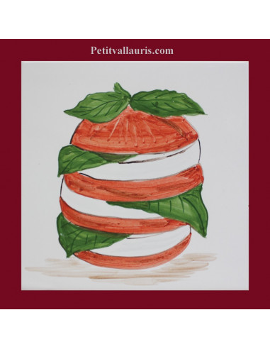 Carreau décor tomates et mozza15 x 15 cm