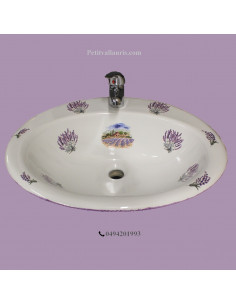 Vasque ovale à encastrer décor Provençal bouquets de lavande