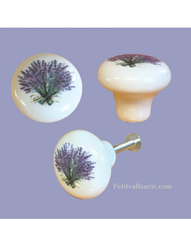 Bouton de tiroir meuble décor bouquet de lavande (diamètre 30 mm)
