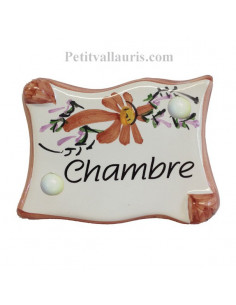 Plaque de porte parchemin fleurs beige "Chambre" 