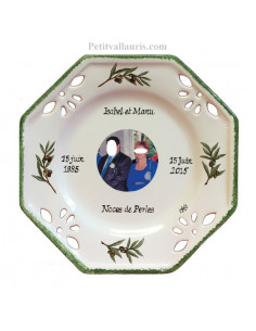 Assiette de Mariage modèle octogonale avec photo décor Olives