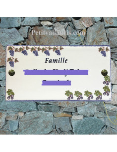 Plaque pour maison en céramique rectangle décor raisin et figue