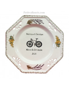 Assiette de Mariage octogonale décor la bicyclette