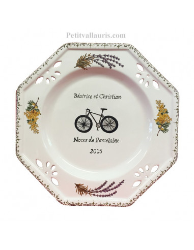 Assiette de Mariage octogonale décor la bicyclette