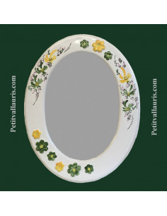 Miroir ovale décor Fleurs vertes et Fleurs jaunes + fleurs en relief