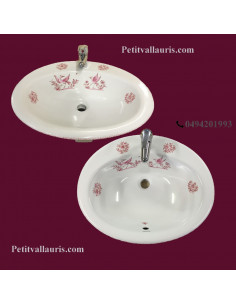Vasque ovale à encastrer décor Tradition Vieux Moustiers rose