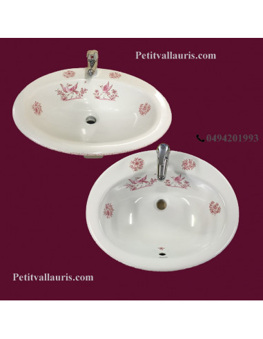 Vasque ovale à encastrer décor Tradition Vieux Moustiers rose