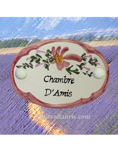 Plaque de porte Ovale fleur rose "Chambre d'amis"