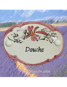 Plaque de porte Ovale fleur rose "Douche"