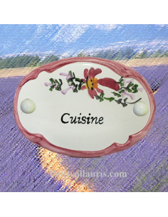 Plaque de porte Ovale fleur rose "Cuisine"