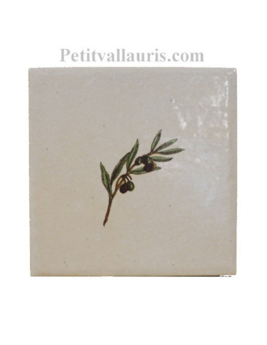 Carreau décor brin d' olivier 10 x 10 cm
