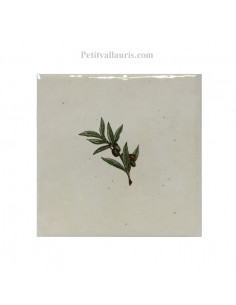 Carreau décor brin d' olivier 10 x 10 cm incliner gauche