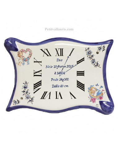 Horloge - Parchemin souvenir de naissance Garçon décor Fleuri