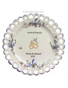 Assiette de Mariage modèle Tournesol décor fleurs bleues inscription personnalisée bleue