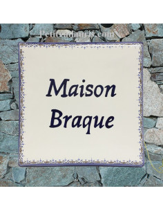 Plaque faience personnalisée pour votre maison bord bleu inscription bleue