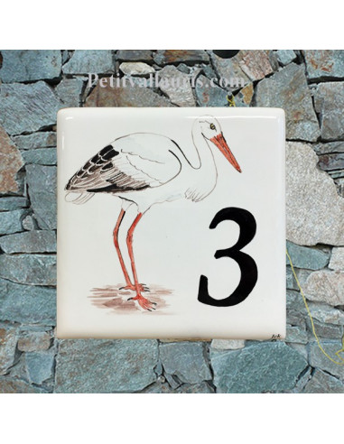 Numéro de Maison pose horizontale décor la cigogne 