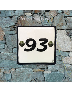 Numéro de maison en céramique + chiffre ou lettre + bord et inscription personnalisée noire