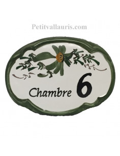 Plaque de porte Ovale en céramique fleuri avec inscription + chiffre 