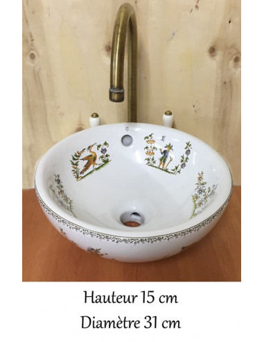 Petite Vasque bol ronde en porcelaine décor Tradition Vieux Moustiers polychrome