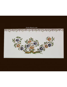 carrelage 10 x 20 en faience décor gros bouquet de fleurs tradition vieux moustiers polychrome avec frise