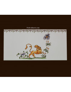 carrelage 10 x 20 en faience décor lion référence 2210 tradition vieux moustiers polychrome avec frise