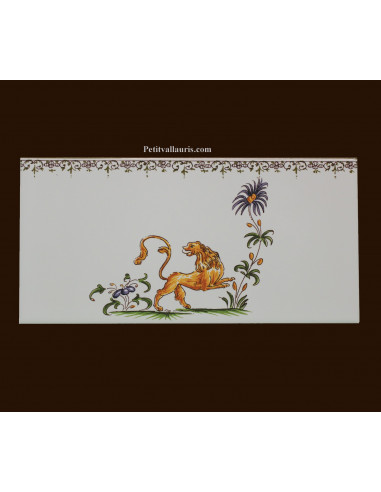 carrelage 10 x 20 en faience décor lion référence 2210 tradition vieux moustiers polychrome avec frise