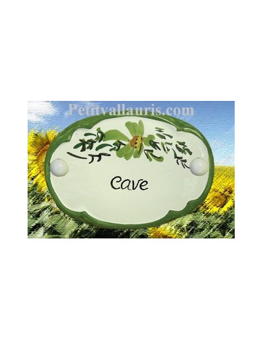 Plaque de porte Ovale fleur verte "Cave"