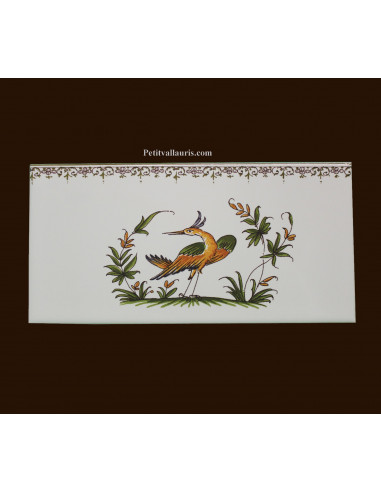 carrelage 10 x 20 en faience décor oiseau référence 2215 tradition vieux moustiers polychrome avec frise