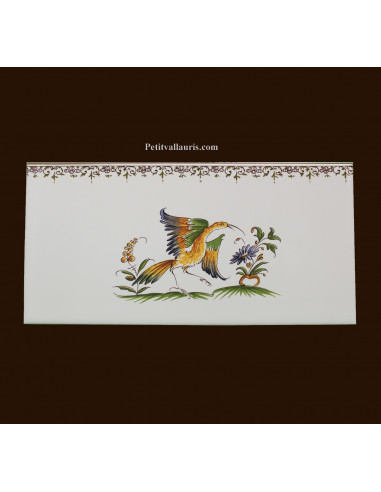 carrelage 10 x 20 en faience décor oiseau référence 2214 tradition vieux moustiers polychrome avec frise