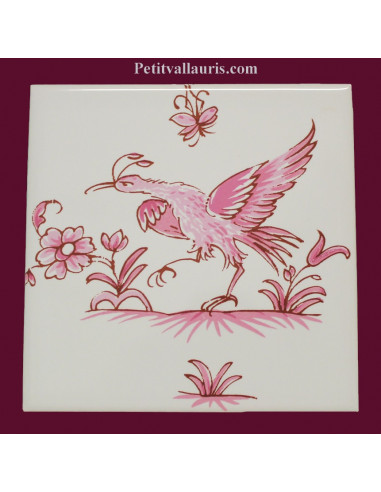 Motif sur carreau décor oiseau (5832) Tradition Vieux Moustiers rose